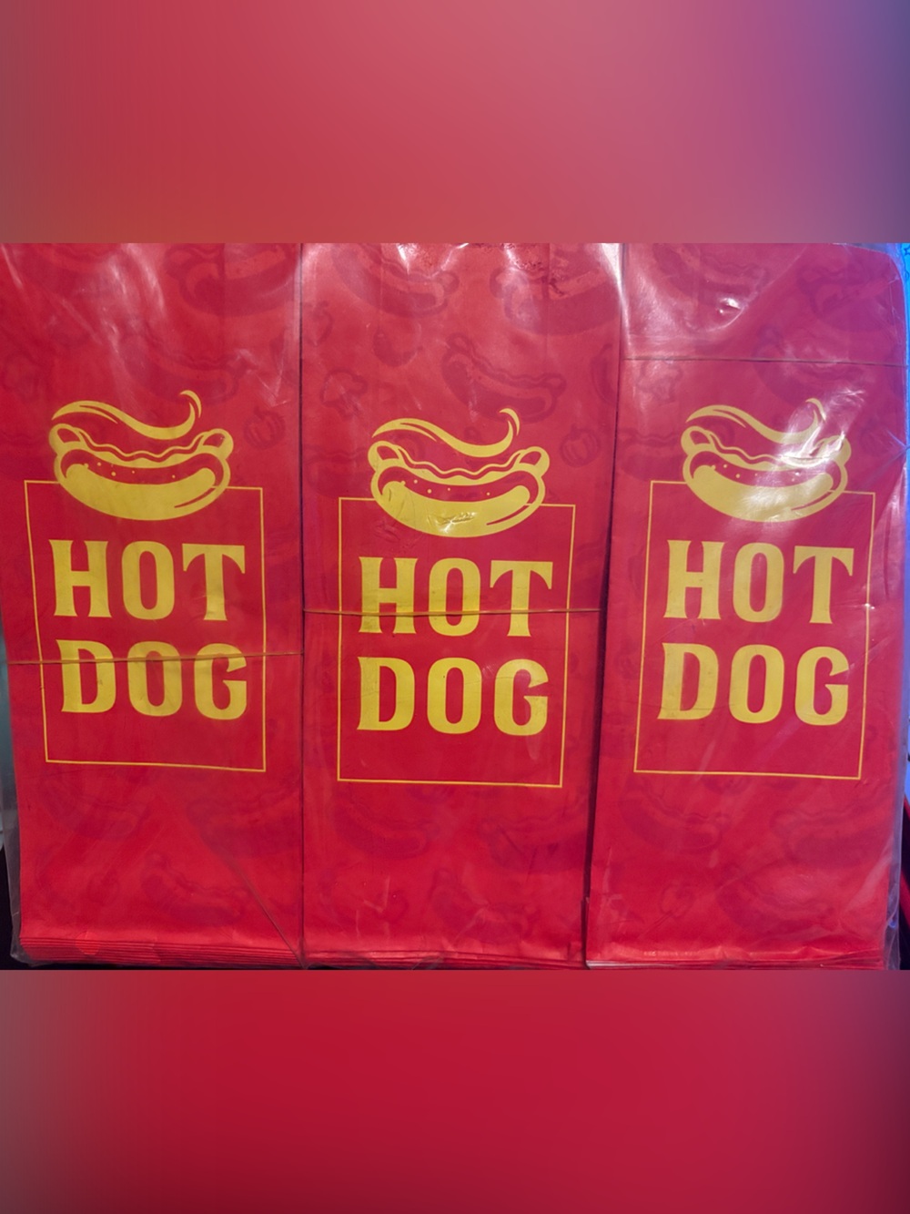 Red Hot Dog Packaging Bags with Yellow Print
